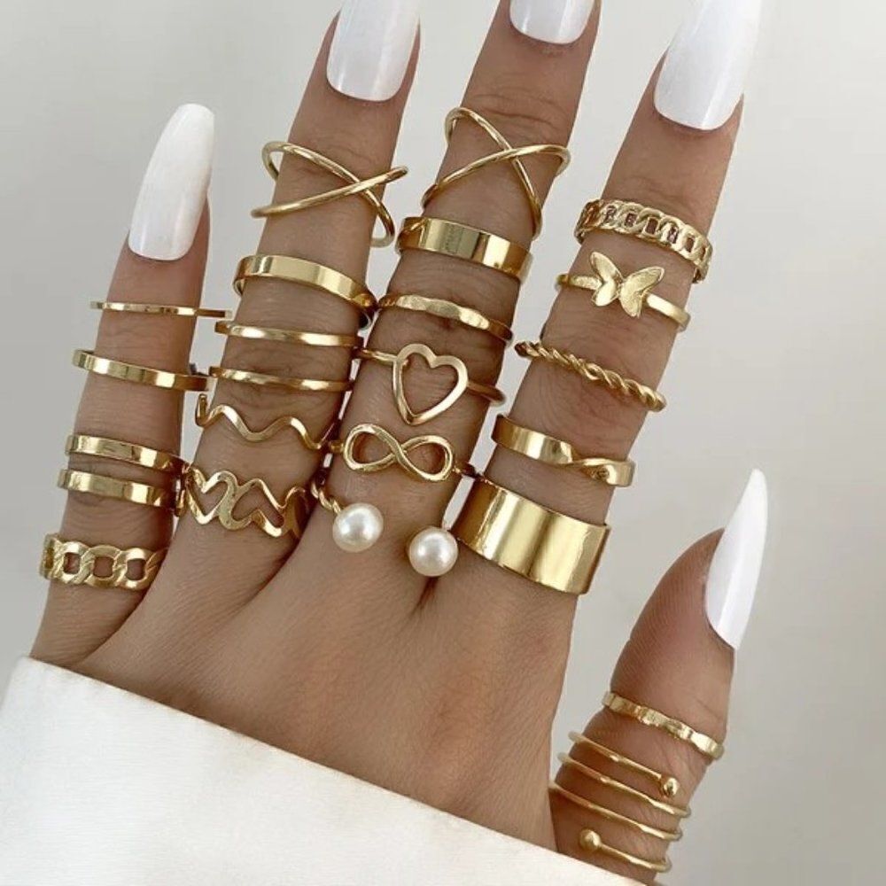 Gold 27 Piece Fashion Ring Set